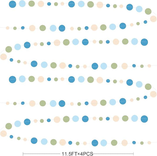 Dusty Blue and Sage Green Beige Polka Dot Garland Olive Green Dusty Blue Cream Nude Hanging Paper Circle Dots Streamer for Birthday Baby Shower Wedding One Silly Goose Theme Party Decorations Supplies