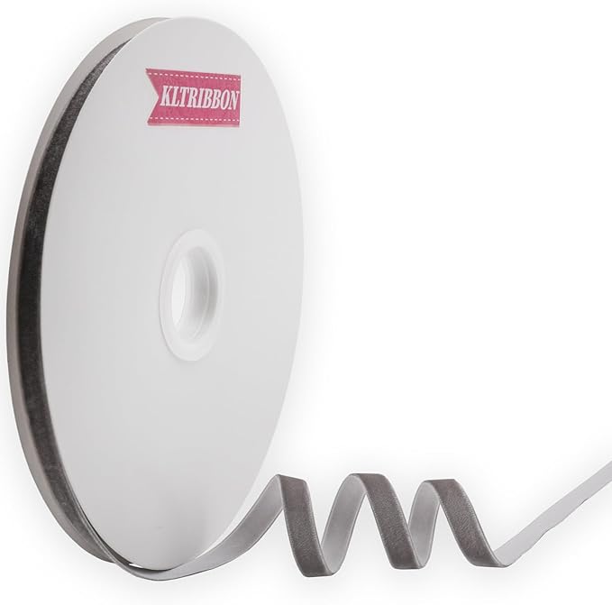 Nylon Velvet Ribbon Single Faced,3/8 Inch X 25Yards Spool (Grey)