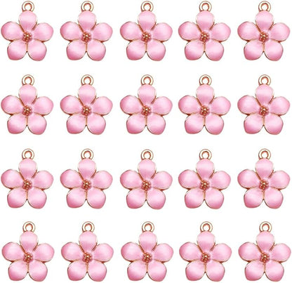 30 pcs Gold Plated Enamel Cherry Blossoms Flower Charms Pendan Cute Small Flower Pendants for Jewelry Making Kit Bracelet Necklace Earrings Keychain DIY Crafts Crafting