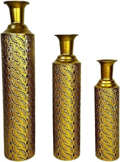 Leewadee Set of 3 Large Floor Vases – Decorative Tall Metal Vases in Gold (30/24/20 inches) – Elegant Home Decor for Stylish Interiors