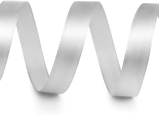 3/8" x 25 Yards Satin Ribbon, Silver Silk Ribbon Ideal for Gift Wrapping, Floral Bouquets, Crafts, Wedding Party Decorations, Christmas and Sewing Projects