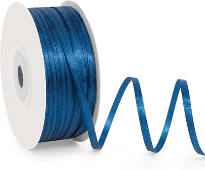 1/8" Wide x 100 Yards Single Face Polyester Satin Ribbon, Satin Ribbon for Crafts, Gift, Hair Bows, Wedding Party Decoration, Bow Making & Other Projects (Navy Blue)