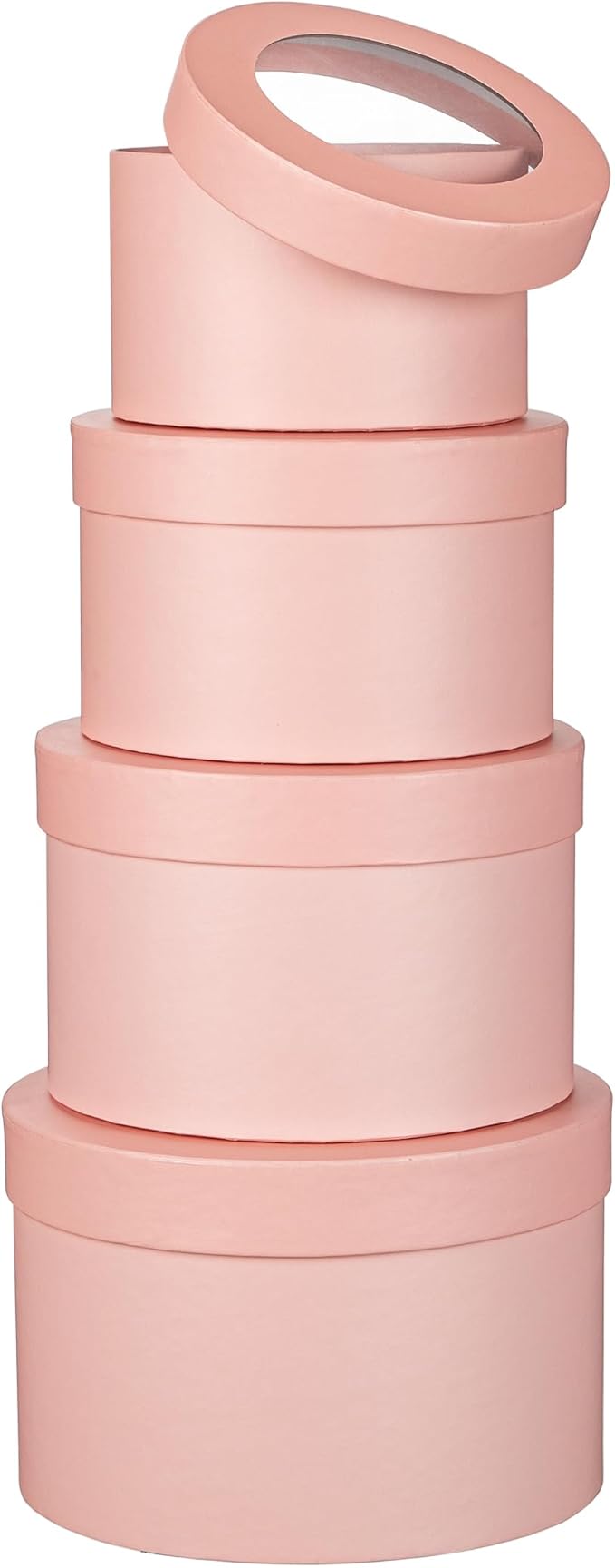 Flower Boxes for Arrangements Nesting Round Gift Boxes with Clear Lids Pink Round Boxes for Flowers Set of 4 Assorted Sizes Flower Boxes for Flower Arrangements, Valentine's Day, Mother's Day,