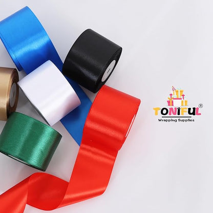 TONIFUL 2 in x 25 Yds Wide Gold Satin Ribbon Solid Fabric Ribbons Roll for Crafts Chair Sash Valentine's Day Gift Wrapping Invitation Cards Floral Hair Bows Sewing Party Wedding Car Decoration