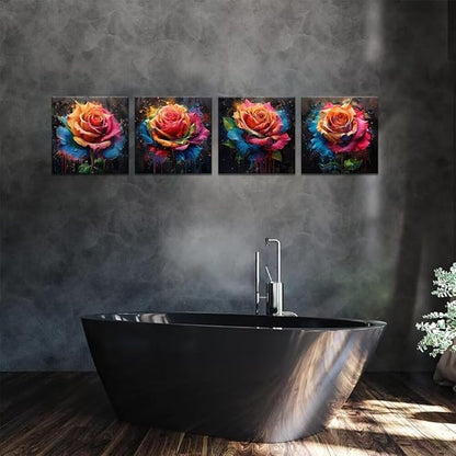 Pankila Colorful Rose Wall Art Floral Pictures Canvas Prints Abstract Rose Flower Wall Decor for Living Room Bedroom Bathroom Home Decorations Framed Artwork Ready to Hang (20''W x 20''H x 4)