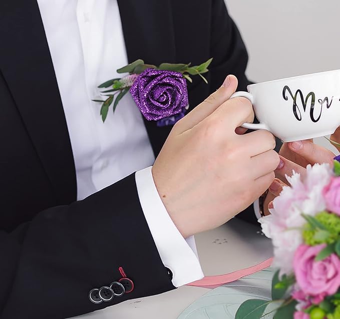 IPOPU Glitter Roses, 25pcs Foam Glitter Roses Glitter Flowers Foam Rose with Stem for DIY Wedding Bridal Bouquet Home Party Decoration(Purple)