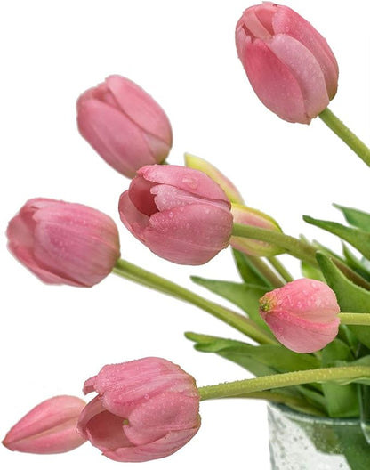 15pcs Artificial Tulips Flowers, Real Touch Latex Bouquet, Fake Tulips for Office Wedding Party Home Kitchen Garden Decoration(Light Purple,15pcs)