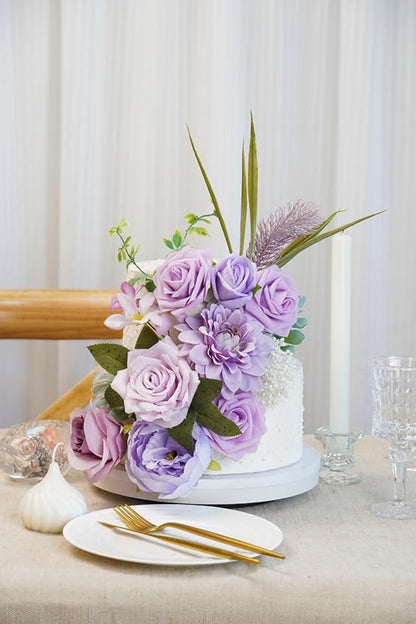 Artificial Flower Combination Box Set Artificial Flower Loose Leaves and Stems DIY Wedding Center Bouquet Bride Wedding Baby Shower（Lavender Lilac）
