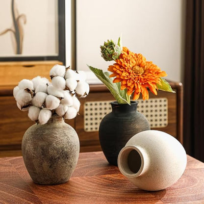 6.1 Inch White Ceramic Vase，Rustic Bohemian Terracotta Vase,Wabi-Sabi Style, Handmade Farmhouse Vase,Suitable for Home décor, Tables, Living Rooms, entryways, Fireplace Decorations, and Weddings