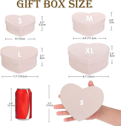 GnFlus Heart Shaped Gift Boxes with Lids for Presents Set of 4 Light Pink Velvet Nesting Gifts Box for Arrangements Flowers Wedding Birthday Valentines Bridesmaid Christmas Party Anniversary