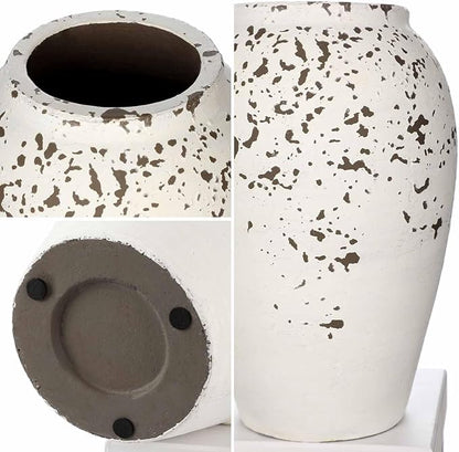 Handcrafted Flower Vase, 9.5" Tall Terracotta Vases, Vintage Rustic Ceramic Vase Décor, Wide Mouth, Matte Finish for Home Office Resto Café Décor
