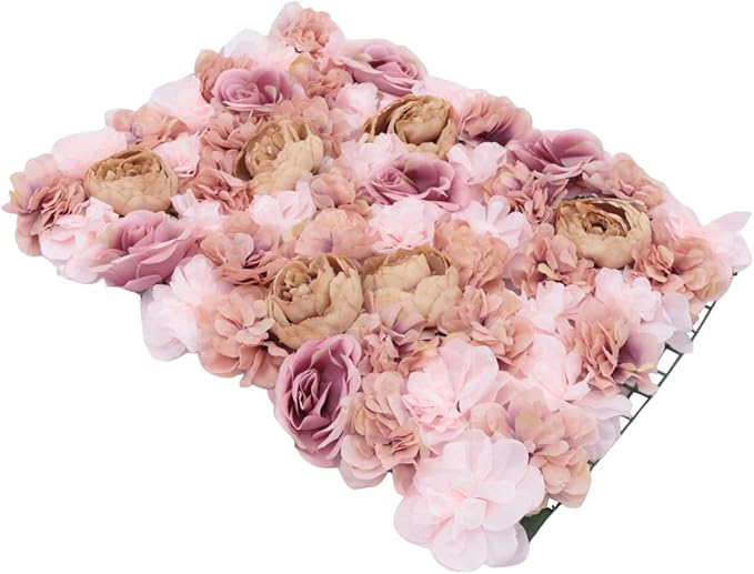 Gdrasuya10 6pcs Realistic Flower Wall Background Artificial Flowers Wall Backdrop Panel 3D Silk Rose Fake Flower Wall Panel Banquet Wedding Party Decor, Photography Background 60 x 40 cm