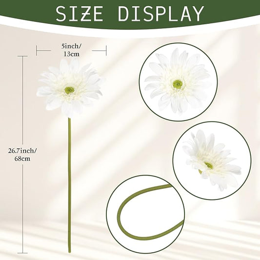 White Gerbera Daisy Artificial Flowers 5PCS – Real Touch Latex Silk Daisies Flowers Artificial, 26.7" Long Stem Fake Flowers with Stems for Wedding Bouquets, Home Décor, or Daisy Centerpieces