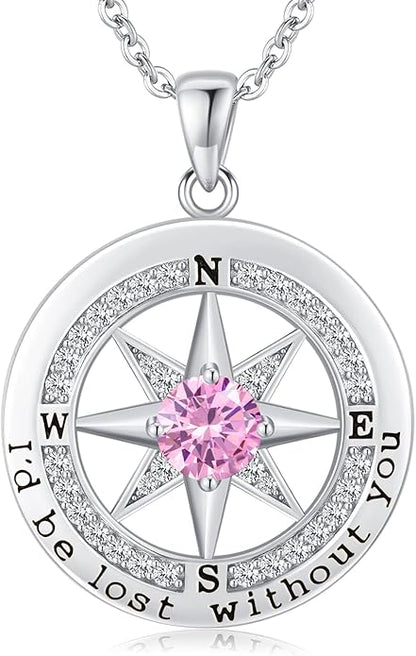 S925 Necklace Gift for Wife |Compass Jewelry |Women Anniversary |Sterling Silver |Girlfriend Birthday Gifts for Her Valentines |I'd be Lost without You |Jewel 18K Gold