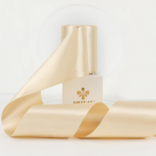 MEEDEE Champagne Satin 3 Inch Ribbon Lux Double Faced Satin Ribbon by 10 Yards Champagne Gold Ribbons Christmas Ribbons for Christmas Tree, Weddings, Flower Bouquet