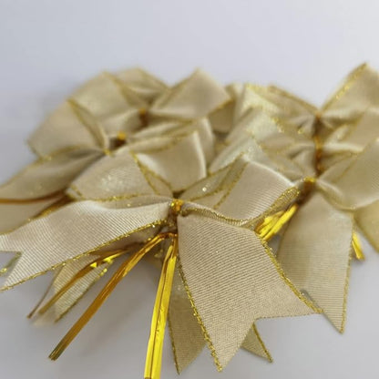 50pcs 3-1/2" White Gold Bows with Twist Ties for Gift Wrapping Packing Christmas Decoration (W.Gold)