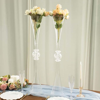 Efavormart 2 Pack | 31" Clear Crystal Embellishment Trumpet Table Centerpiece, Reversible Plastic Flower Vase