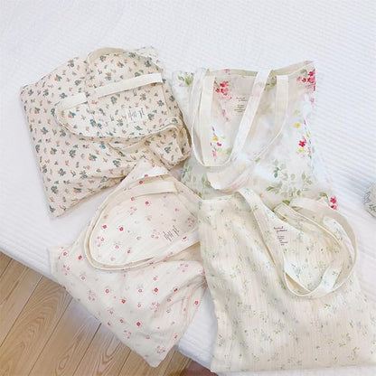 Cotton Canvas Tote Bag Reusable Soft Grocery Cloth Bag Floral Shoulder Bag for Beach Travel Shopping