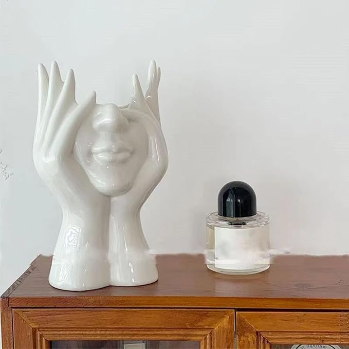 Face Vase Unique Ceramic Vase for Room,Office,Home Decor,White,C