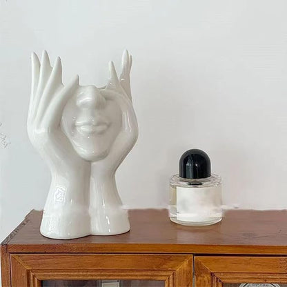 Face Vase Unique Ceramic Vase for Room,Office,Home Decor,White,C