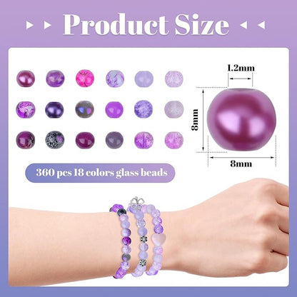 DUQGUHO 8mm Purple Beads for Jewelry Making Purple Glass Beads Crystal Beads Glass Round Beads Bracelet Friendship Bracelets Kit 360PCS
