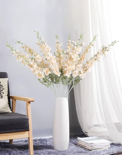8pcs Delphinium Artificial Flowers 33.5in Long Stem Larkspur Fake Silk Flowers for Tall Vase Faux Flowers for Home Wedding Baby Shower Floral Arrangement Centerpiece Table Decoration (Champagne)