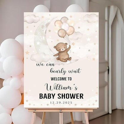 Personalized Baby Shower Welcome Sign Outdoor, We Can Bearly Wait Welcome Sign, Baby Shower Decorations For Boy Girl Cloud Balloon Theme, 1st Birthday Party Sign