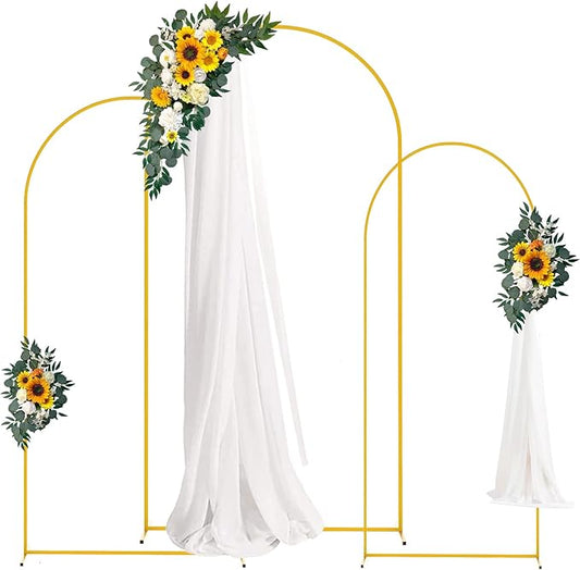 3pcs Arch Backdrop Stand - 4ft/5ft/6ft Gold Metal Flower Balloon Arch Frame Stand for Wedding, Birthday Party, Christmas, Baby Shower, Bridal Shower, Graduation Photography Decoration