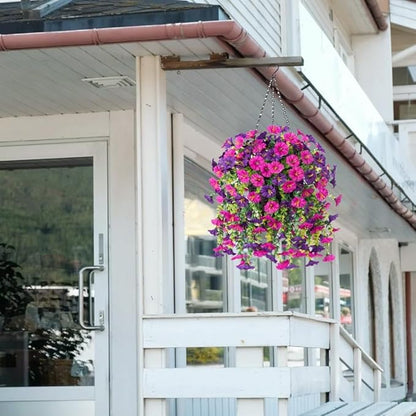 4PCS Artificial Hanging Flowers for Outdoor Decor UV Resistant Fake Morning Glory Realistic Silk Spring Summer Hanging Plants for Porch Patio Balcony Yard (Double Purple)