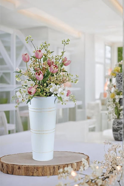 9 Inch Galvanized Metal Vases for Flowers - 6 Pcs Farmhouse Decorative Tall Flower Bucket with Handles, Rustic French Tin Planter Buckets for Wedding Decor (Vintage White)