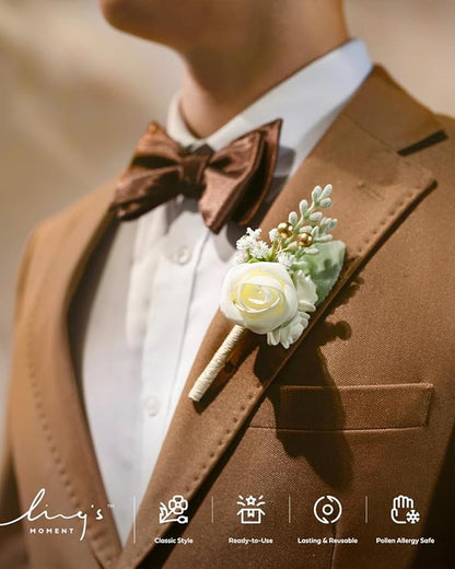 Ling's moment Boutonniere for Men, 6pcs Groom Groomsmen Boutonniere, Artificial Flowers for Wedding Decor/Prom/Homecoming, etc.Pink Dusty Rose