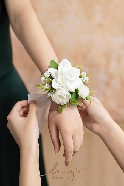 Ling's moment 6pcs Wedding Wrist Corsage Artificial Flowers, Girl/Mother Homecoming Prom Corsages Wristlet Décor, etc. White Lily Valley