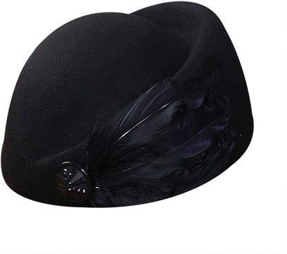 ORIDOOR Women Vintage 100% Wool Felt Flowers Bucket Cloche Bowler Hat Church Wedding Beret Hat