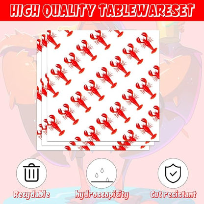 40Pcs Crawfish Boil Party Supplies Lobster Birthday Decorations Disposable Paper Plates and Napkins Set Seafood Boil Party Supplies for Birthday Baby Shower Dccorations