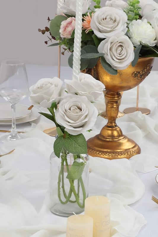 30pcs Roses Artificial Flowers Nude Silk Roses with Long Stems Fake Flowers for Wedding Bouquet Centerpices Decorations Party Bridal Baby Shower Home Decor