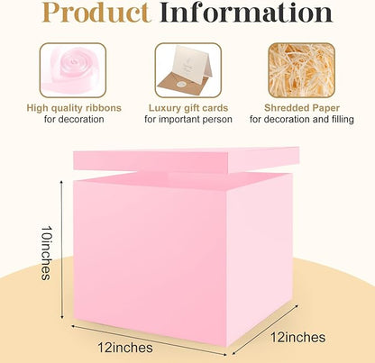 Donyang Gift Box, 12x12x10 inches Large Pink Gift Boxes for Presents with Lids, Birthday Box, Groomsman Proposal Box, for Wedding, Valentine's Day, Mother's Day, Halloween, Christmas Gift Packging