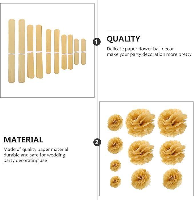 10 Pcs Metallic Paper Pom Poms Flower Balls Party Decoration Hanging Wall Ornament for Wedding Birthday Shower Home Celebration Easy to Hang and Cluster