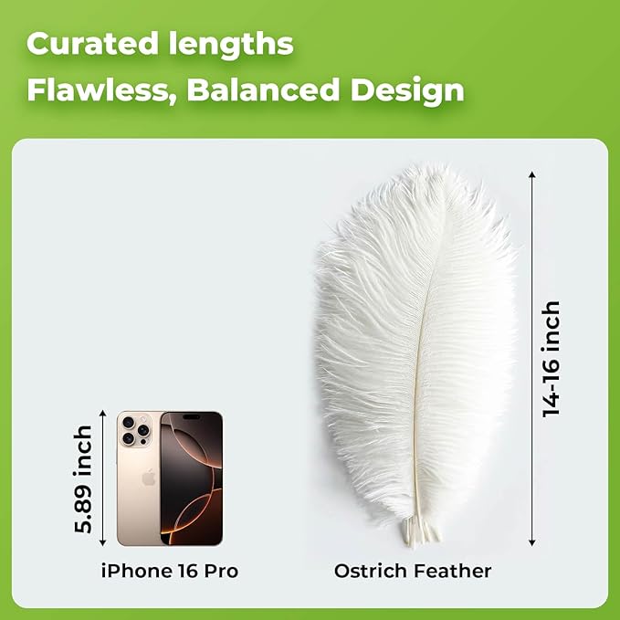 Piokio 10 pcs White Ostrich Feathers 14-16 inch(35-40 cm) Bulk for Wedding Party Centerpieces, Gatsby Decorations