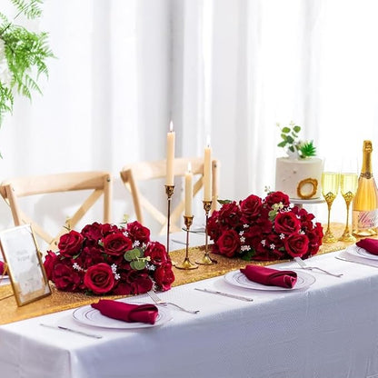 Jasion 50PCS Artificial Roses Realistic Velvet Silk Fake Flowers Long Stem Faux Flowers Bouquet for Wedding Home Party Table Centerpieces Decoration (Red)
