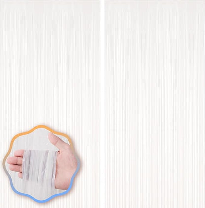 2 Pack White Foil Fringe Backdrop Curtains, Tinsel Streamers Birthday Party Decorations, Fringe Backdrop for Graduation, Baby Shower, Gender Reveal, Disco Party