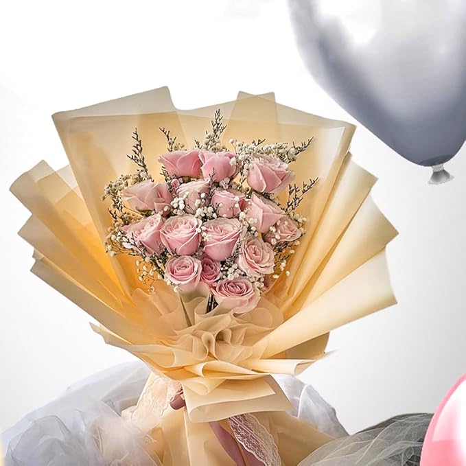 WRAPAHOLIC 20 Sheets Flower Wrapping Paper - 22.4 x 22.4 inch Pure Champagne Water-Resistant Floral Bouquet Wrapping Paper, Florist Supplies Packaging for Wedding Birthday Gift DIY
