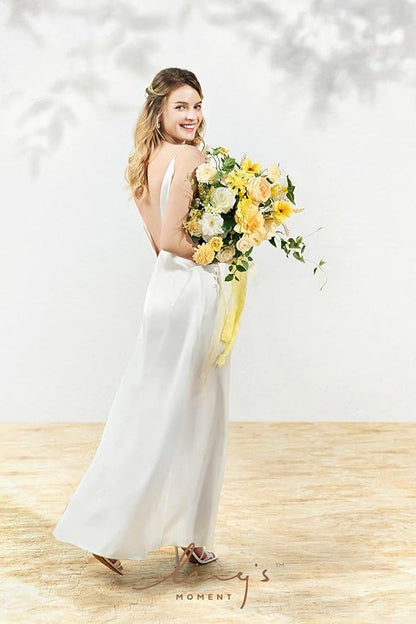 Ling's moment Yellow Bridal Bouquet for Bride, Yellow Wedding Bouquets for Bride, 15 Inch Summer Bridal Bouquets Artificial Wedding Flower Bouquet
