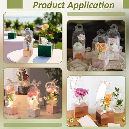 BENECREAT Single Rose Flower Box, 3.1 x 3.1 x 9.6Inch Clear Flower Packing Boxes, Gift Boxes for Graduation Wedding Birthday Floral Gift Floral Arrangement Supply, Rose Gold