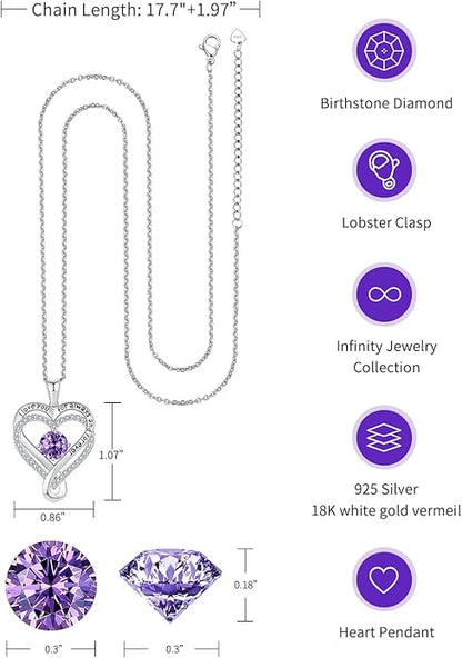 Jewelry for Women Wife Infinity Heart Birthstone I Love You Necklace S925 Anniversary Women Necklaces for Her Wife Birthday Gift Ideas, Birthday Present for Girlfriend Mom Daughter Sterling Silver