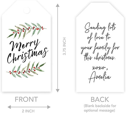 Andaz Press Christmas Holiday Season Classic Gift Tags, Merry Christmas to from Classic Favor Tags, Watercolor Holly Leaves Design, for Holiday Events, Parties, and Favors, 60-Pack