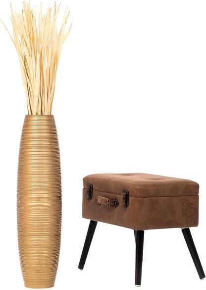 Leewadee Large Gold Home Decor Floor Vase - Wooden 26 inch Tall Farmhouse Decor Flower Holder for Fake Plant and Pampas Grass