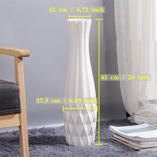 Ceramic Floor Large Vase 24 Inches Tall,White Modern Flower Tall Vases for Office, Home,Farmhouse,Living Room Décor,Simple Origami Design Fall Decorative Porcelain Flower Arrangement Vase Ideal Gift