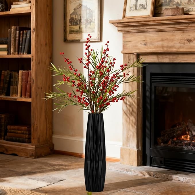 Black Ceramic Tall Floor Vase – 15.7" Modern Minimalist Decorative Large Vase for Living Room Corner, Entryway, or Office Home Decor