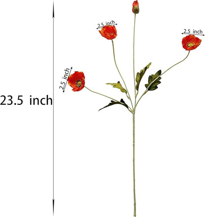ATFL Orange and Red Poppy Flowers Artificial,12 Pcs Silk Fake Poppy Flowers,Faux Poppies Bulk for Home Decor Table Centerpieces Floral Arrangement,Poppies Bouquet for Wedding (23.5‘’, Orange-red)