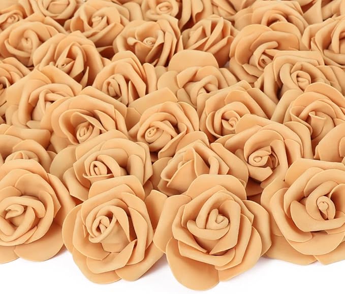 Artificial Rose Flower Heads, 100pcs Gold Yellow Roses Artificial Flower Foam Rose for DIY Wedding Bouquets Centerpieces Arrangements Party Baby Shower Home Decor (Stemless,Gold Yellow)